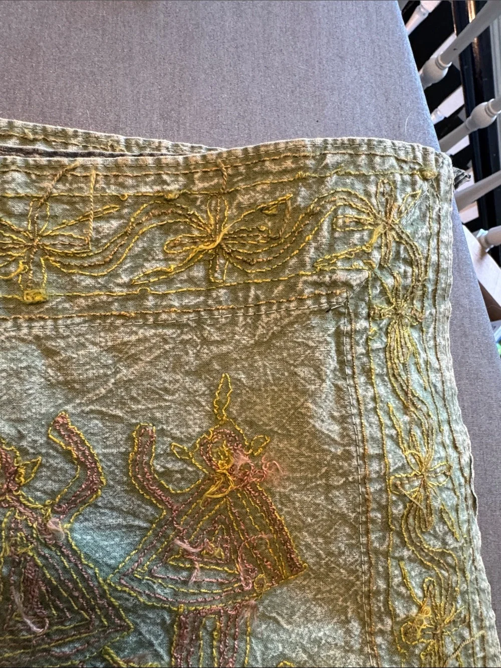 Embroidered Wall Hanging Tapestry in Gold and Teal